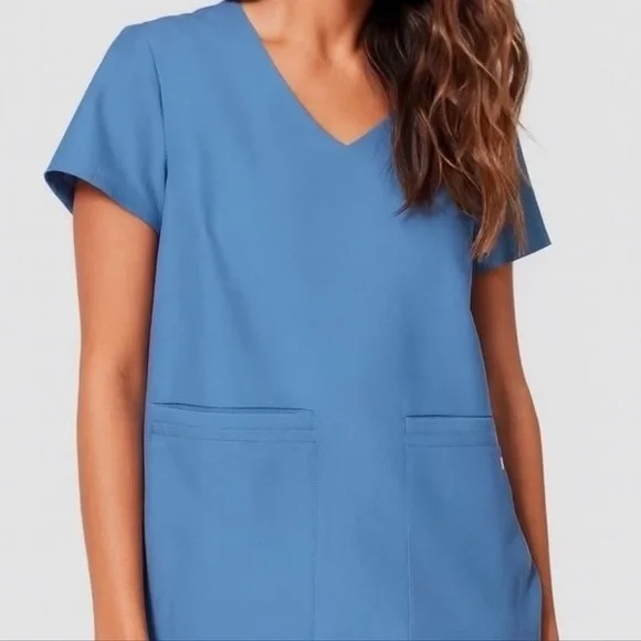 BUNDLE (2 pieces) - Figs Women's Ceil Blue Scrub Tops - Picture 2 of 10